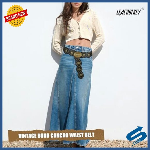 Vintage Western Disc Belt Hollow Concho Adjustable Faux Leather Women\'s main image 4